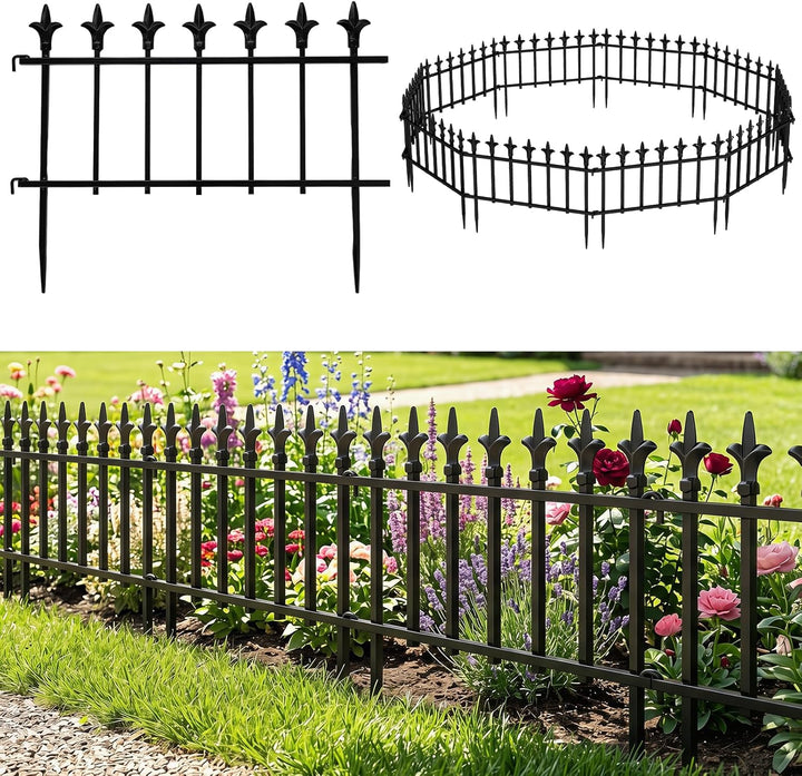 Giantex No Dig Decorative Metal Garden Fence with Fleur-de-Lis Finials