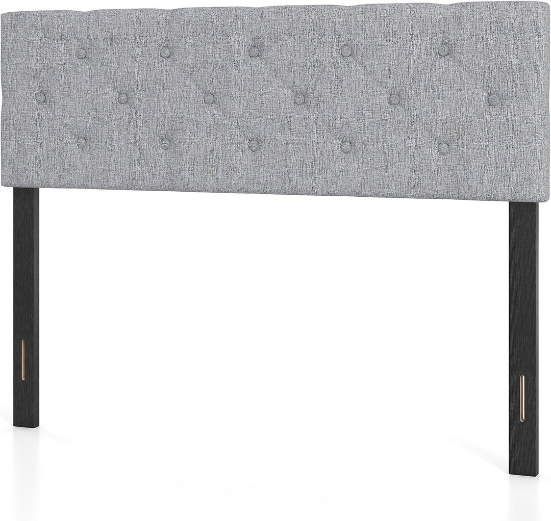 Giantex Queen/Full Size Button Tufted Linen Fabric Head Board with Wood Support Legs