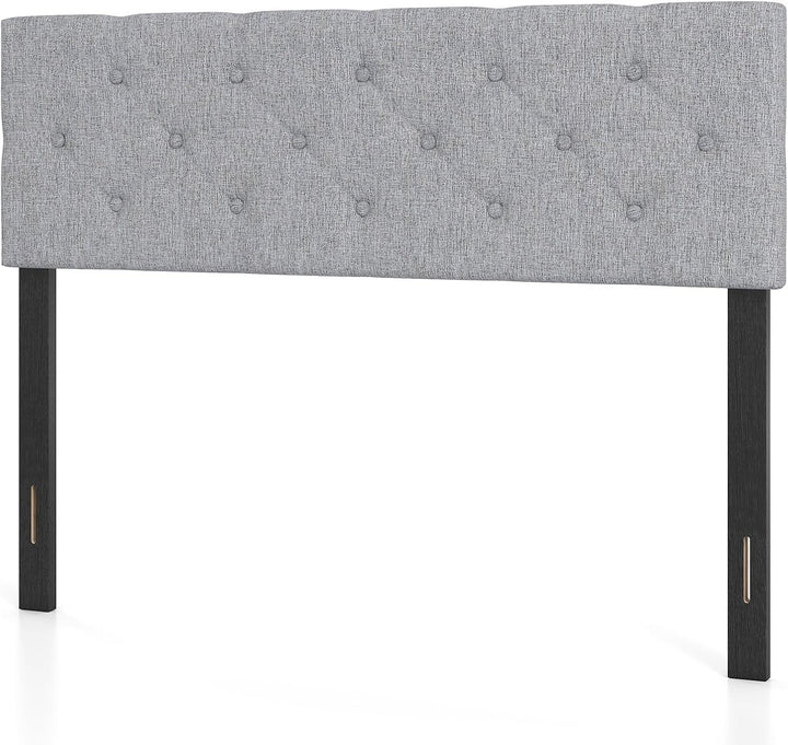 Giantex Queen/Full Size Button Tufted Linen Fabric Head Board with Wood Support Legs