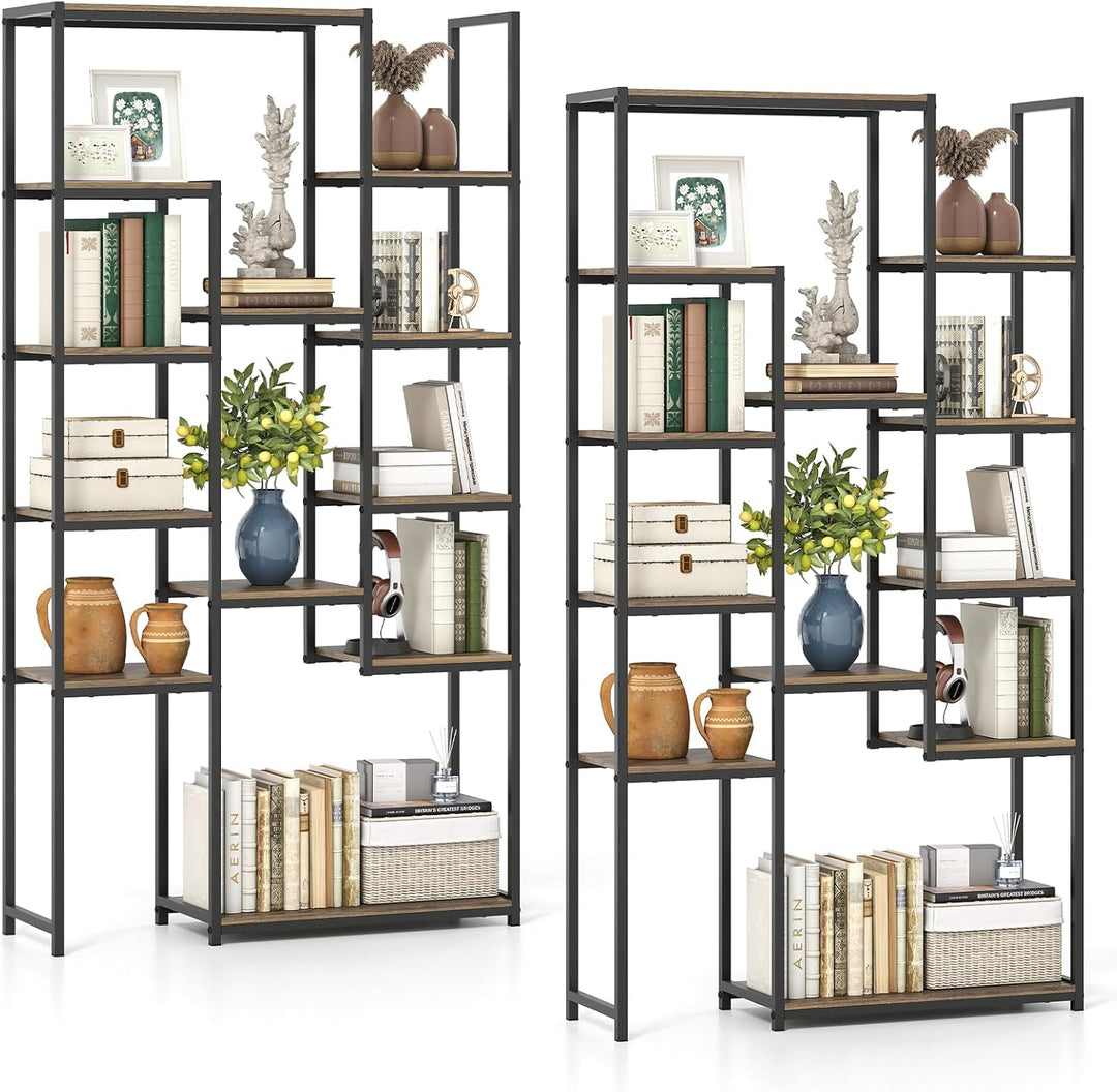 Giantex 71" Geometric Bookshelf | Vintage Tall Bookcase w/ 12 Open Shelves