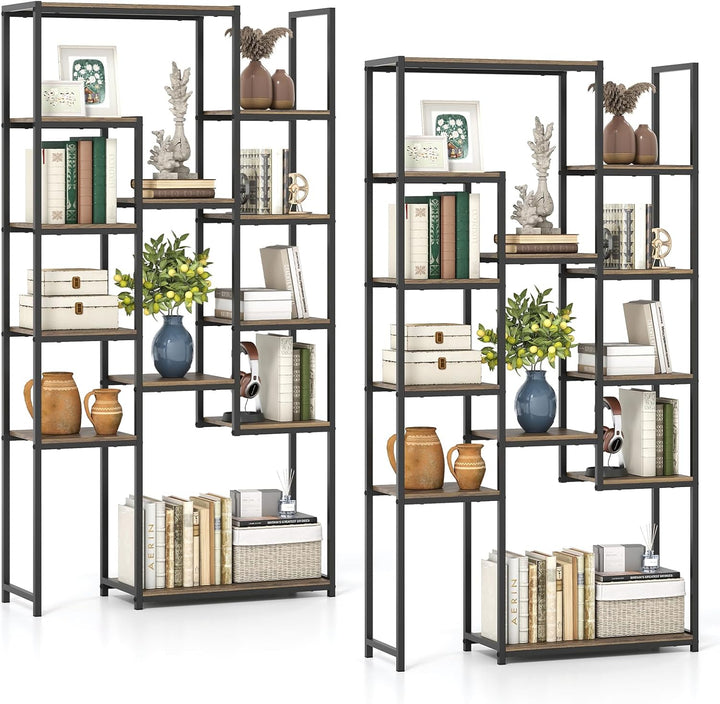 Giantex 71" Geometric Bookshelf | Vintage Tall Bookcase w/ 12 Open Shelves