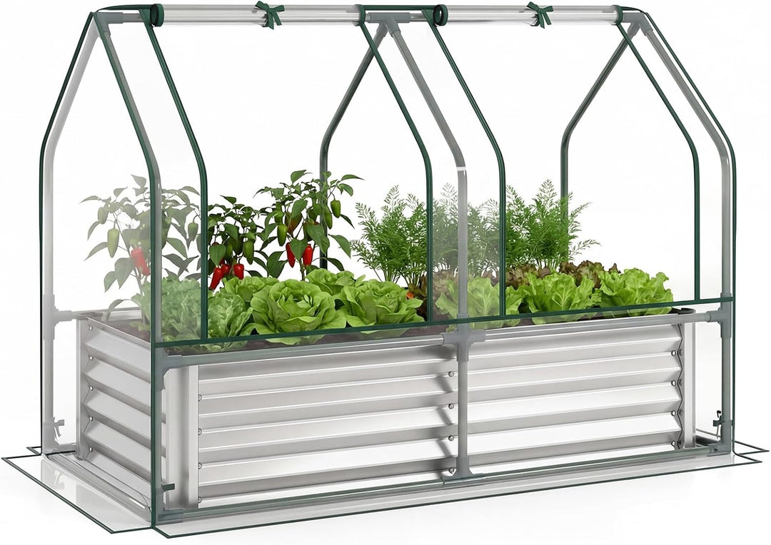 Giantex 4x2x3 FT Galvanized Raised Garden Bed with Greenhouse Cover