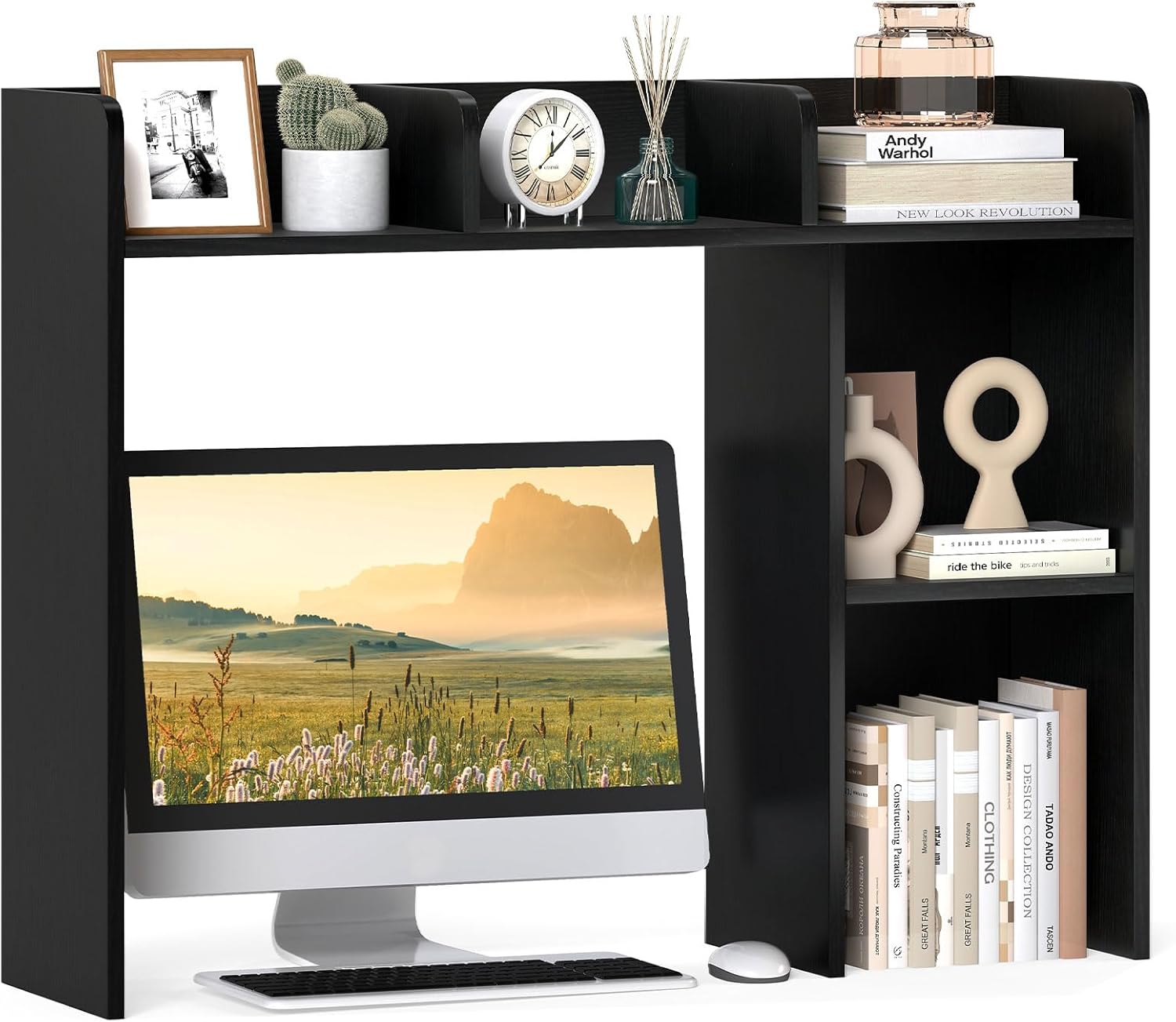 デスク&ブックシェルフ Giantex Desktop Bookshelf, Wood Desk Hutch Organizer for 27 Inch