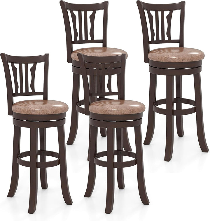 Giantex 30" Upholstered Bar Height Swivel Bar Stools Set of 2/4 with Back and Solid Rubber Frame