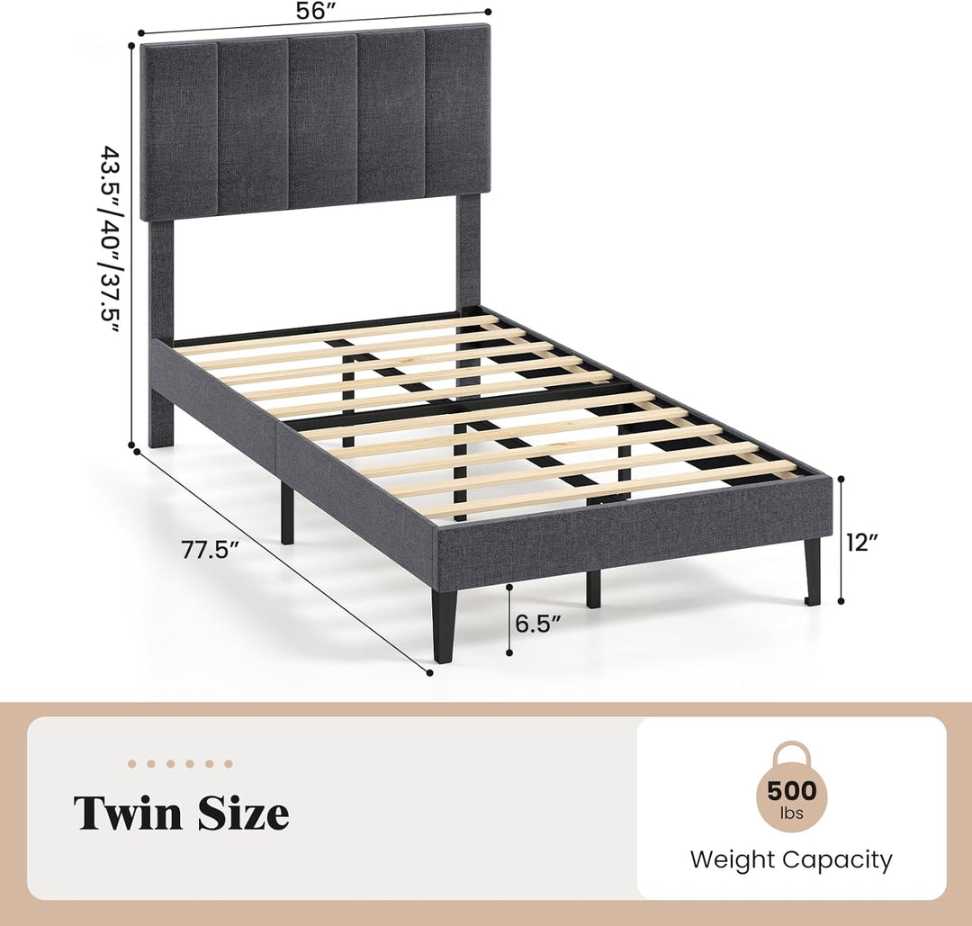 Giantex Queen/Full/Twin Size Upholstered Bed Frame Platform Bed with Height Adjustable Vertical Channel Headboard