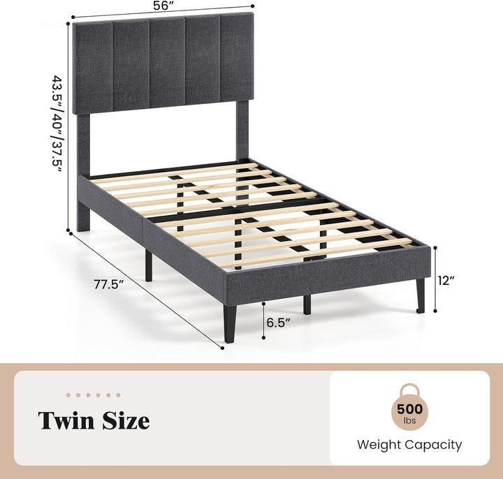 Giantex Queen/Full/Twin Size Upholstered Bed Frame Platform Bed with Height Adjustable Vertical Channel Headboard
