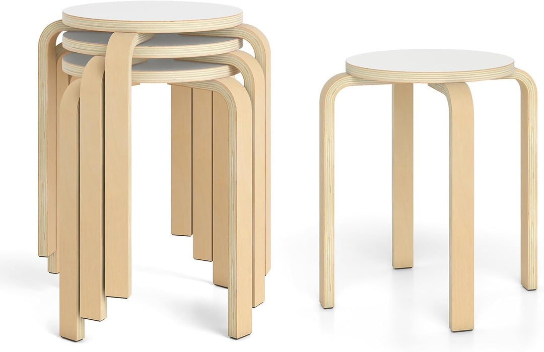 Stackable Bentwood Stools Set of 4, 18-Inch Height Backless Counter Chairs with Round Top, Anti-Slip Felt Pad