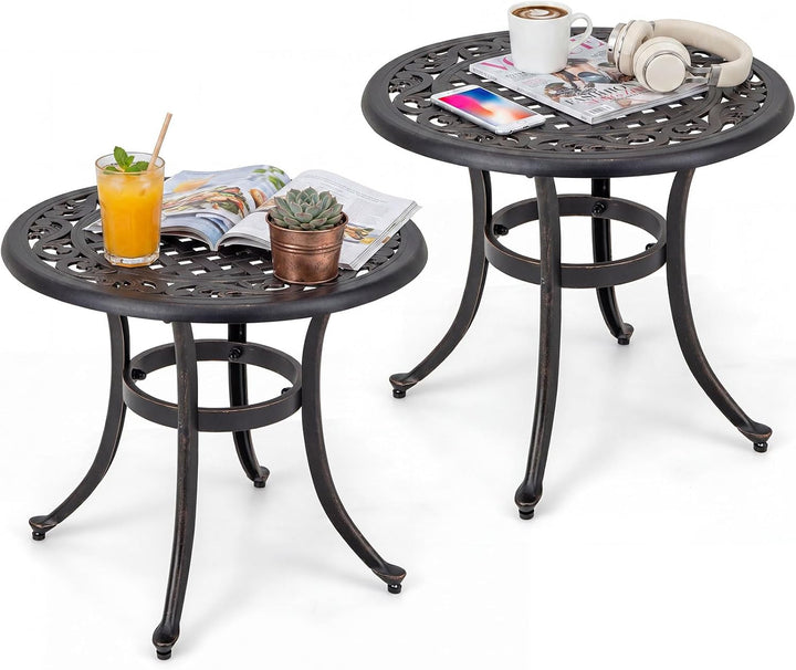 Giantex Patio Bistro Table | 24” Cast Aluminum Round Side Table for Porch