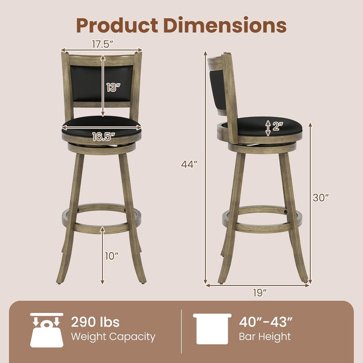 Giantex Accent Wooden Swivel Back Counter Height Bar Stool, Fabric Upholstered Design