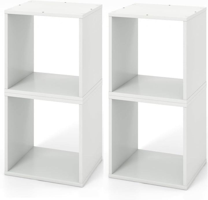 Giantex 2/4 Cube Bookshelf Organizer, 2-Tier Stackable Cube Storage Organizer