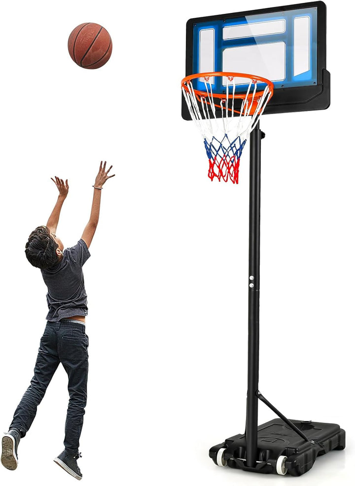 Giantex Portable Basketball Hoop, 4.3 FT-8.2 FT Stepless Height Adjustable Basketball Goal System for Kids Teenagers Youth