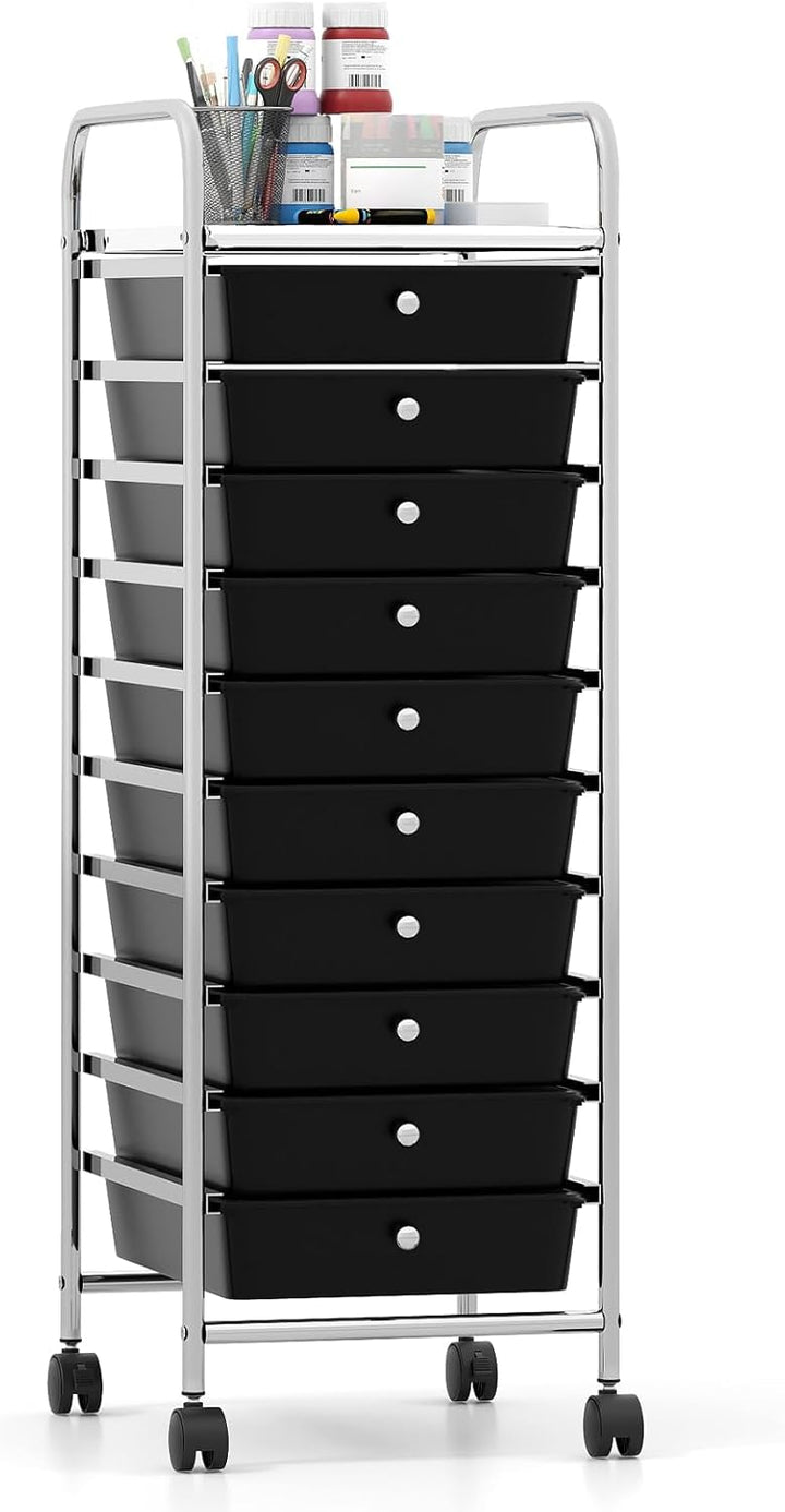 Giantex 10-Drawer Rolling Storage Cart with Metal Frame and Lockable Universal Wheels