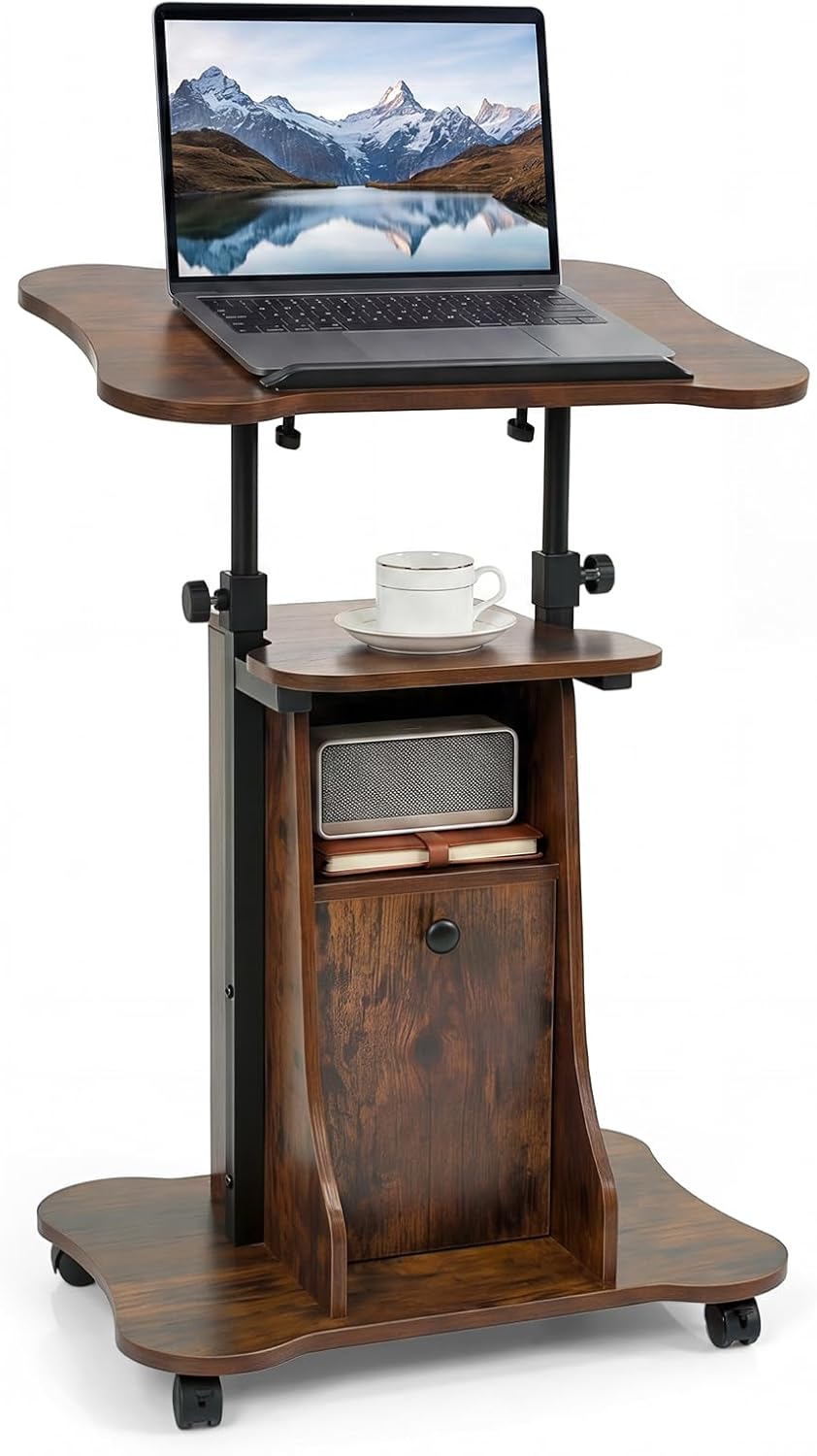 Giantex Mobile Podium Stand | Height Adjustable Laptop Computer Cart w/Tilting Top (1/2)