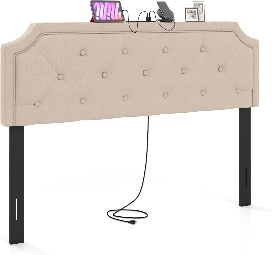 Giantex Tufted Upholstered Head Board with 2 AC Outlets