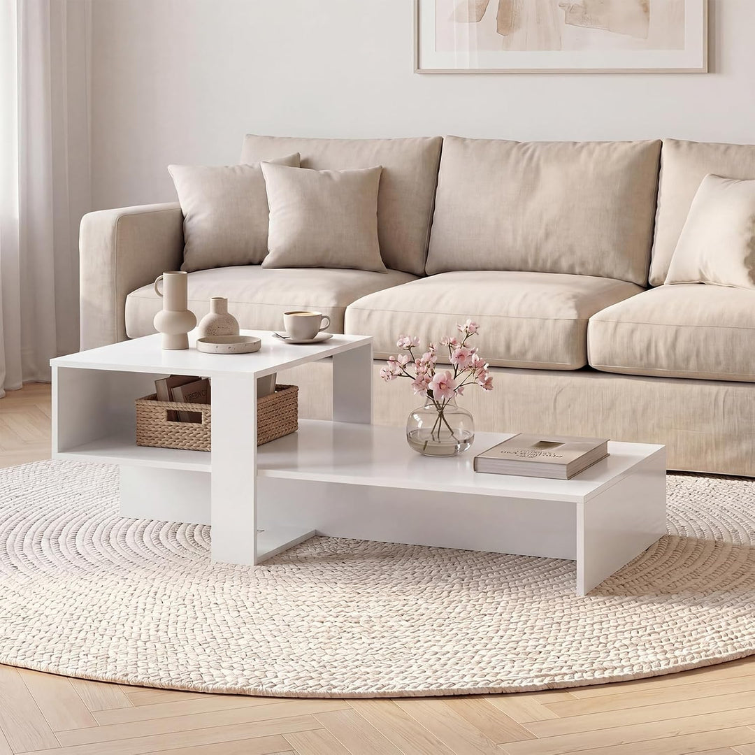 Giantex 2-Tier Coffee Table | Modern Irregular Center Table with Open Storage Shelf