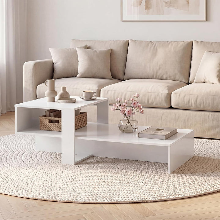 Giantex 2-Tier Coffee Table | Modern Irregular Center Table with Open Storage Shelf