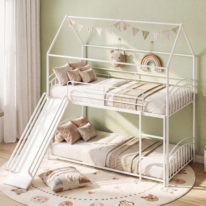 Giantex Twin Over Twin Bunk Bed with Slide &amp; Ladder for Boys Girls