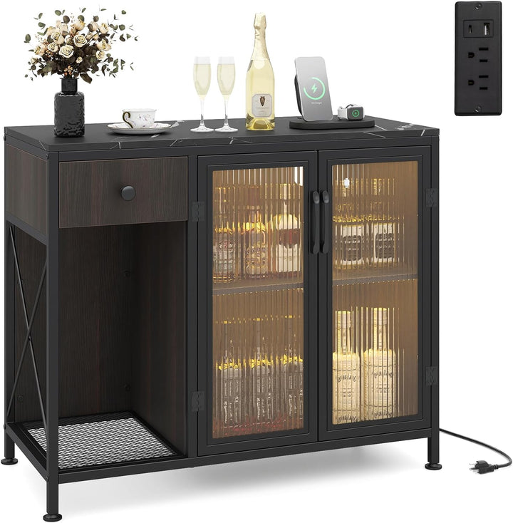 Giantex Industrial Buffet Sideboard with Power Outlets and LED Light
