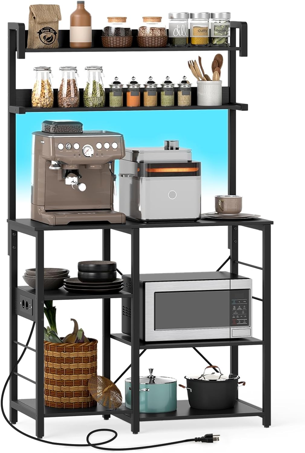Giantex Bakers Rack with Power Outlet and LED Lights