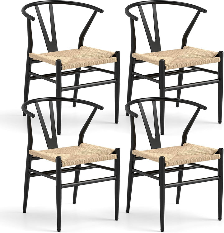 Giantex Metal Dining Chairs Set of 2/4 Mid-Century Weave Dining Room Chair w/Y-Shaped Backrest