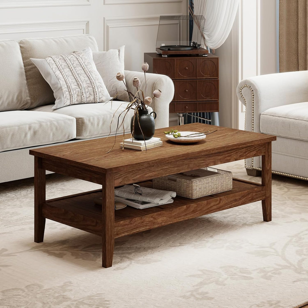 Giantex Farmhouse Coffee Table Rustic Cocktail Center Table with Thickened Tabletop