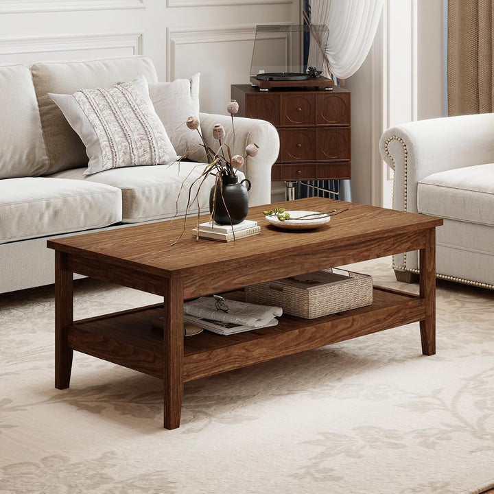 Giantex Farmhouse Coffee Table Rustic Cocktail Center Table with Thickened Tabletop