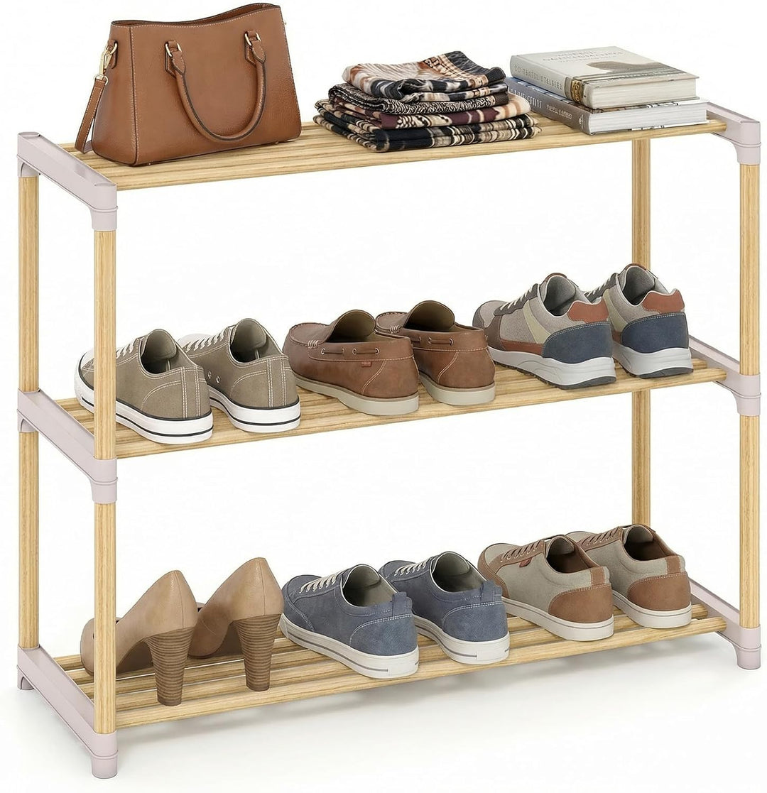 Giantex 3/4-Tier Solid Wood Shoe Rack with Slatted Open Shelves
