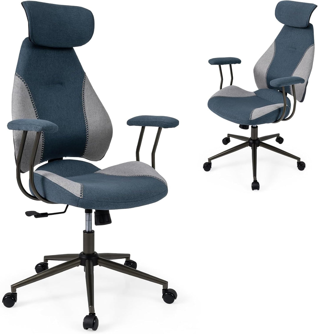 Giantex Ergonomic Mid Century Modern Faux Fur Computer Desk Chair with 2D Headrest