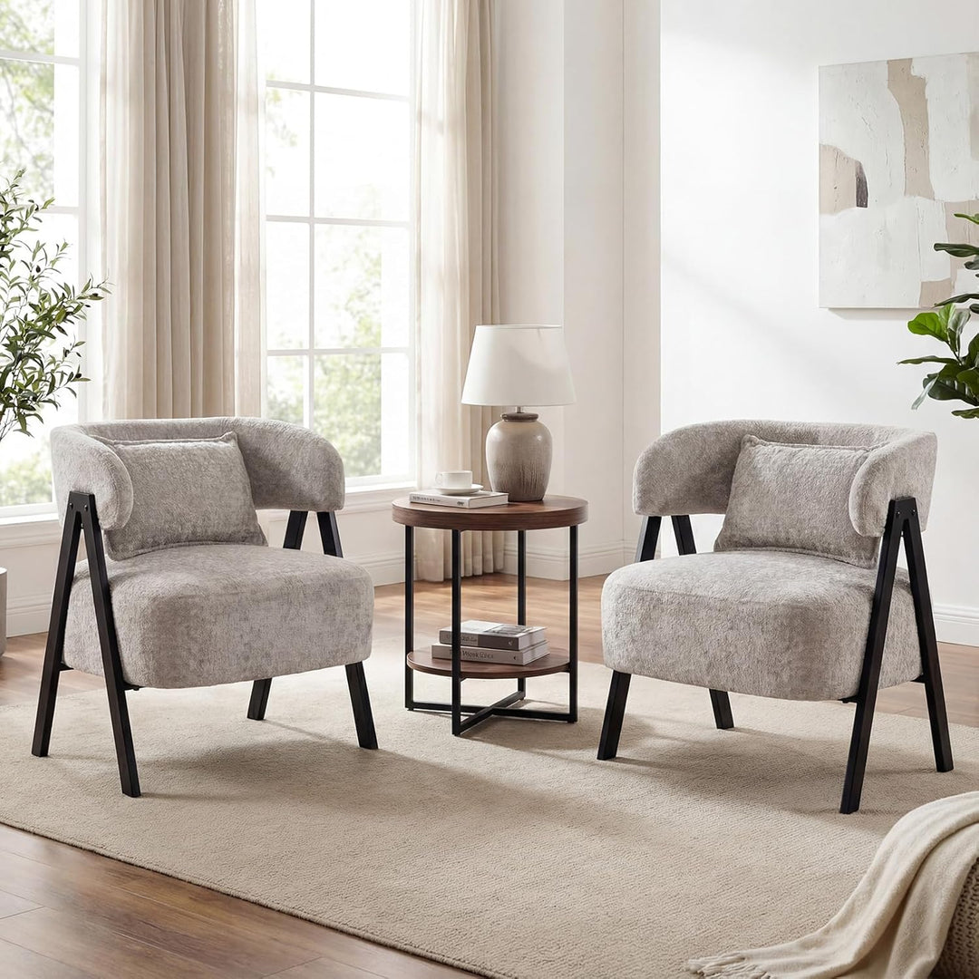 Giantex Barrel Accent Chair Faux Rabbit Fur Upholstered Armchair