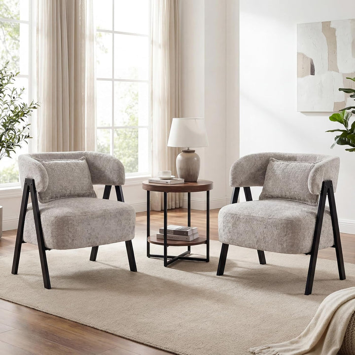 Giantex Barrel Accent Chair Faux Rabbit Fur Upholstered Armchair