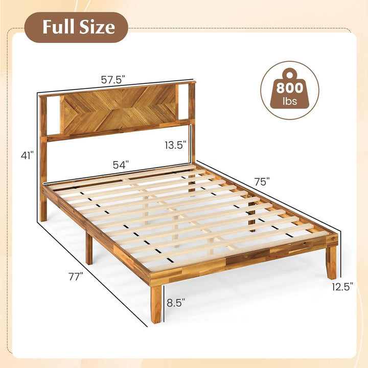 Giantex Acacia Wood Platform Bed Frame Mid-Century Modern Bed Frame with Headboard