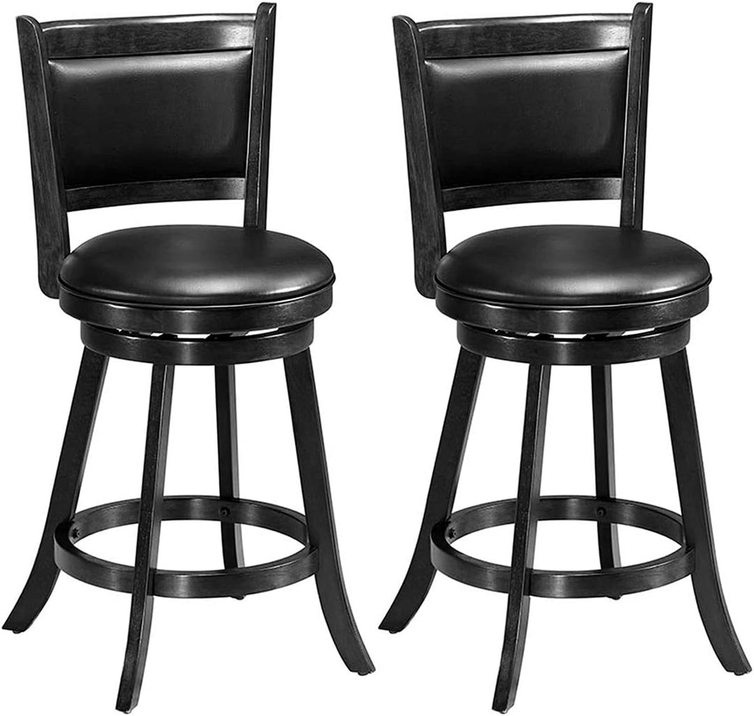 Giantex Accent Wooden Swivel Back Counter Height Bar Stool, Fabric Upholstered Design