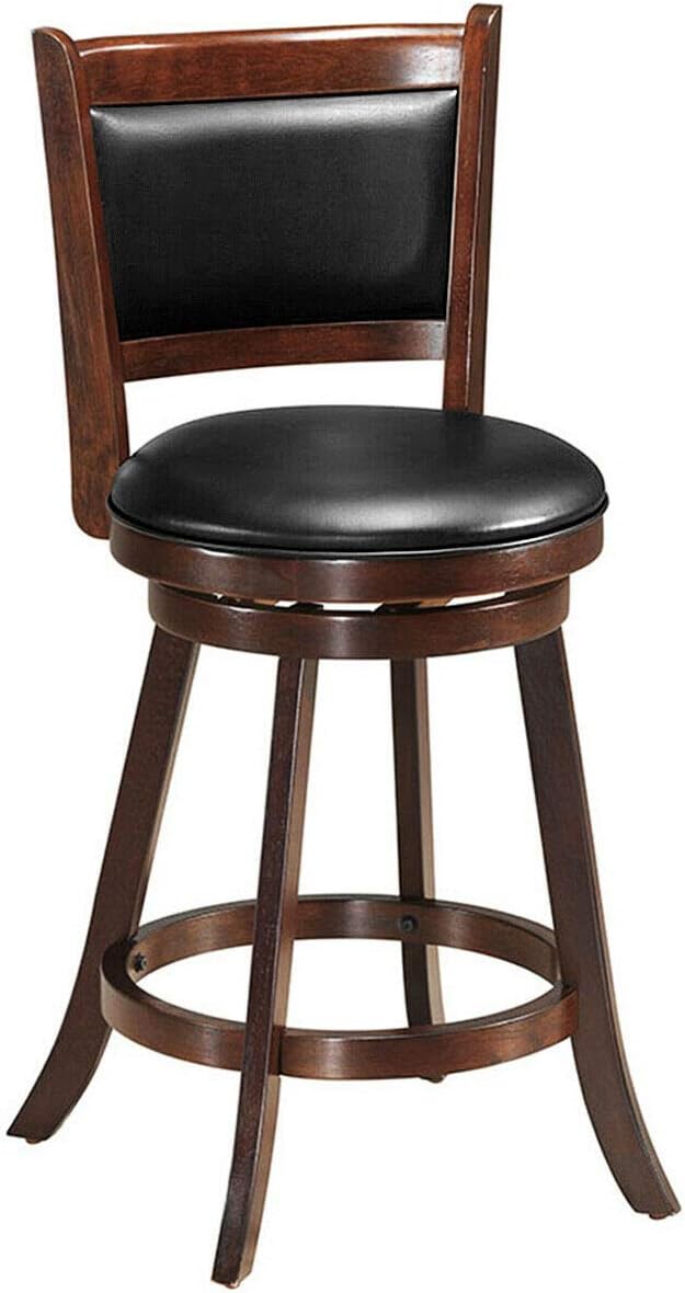 Giantex Accent Wooden Swivel Back Counter Height Bar Stool, Fabric Upholstered Design