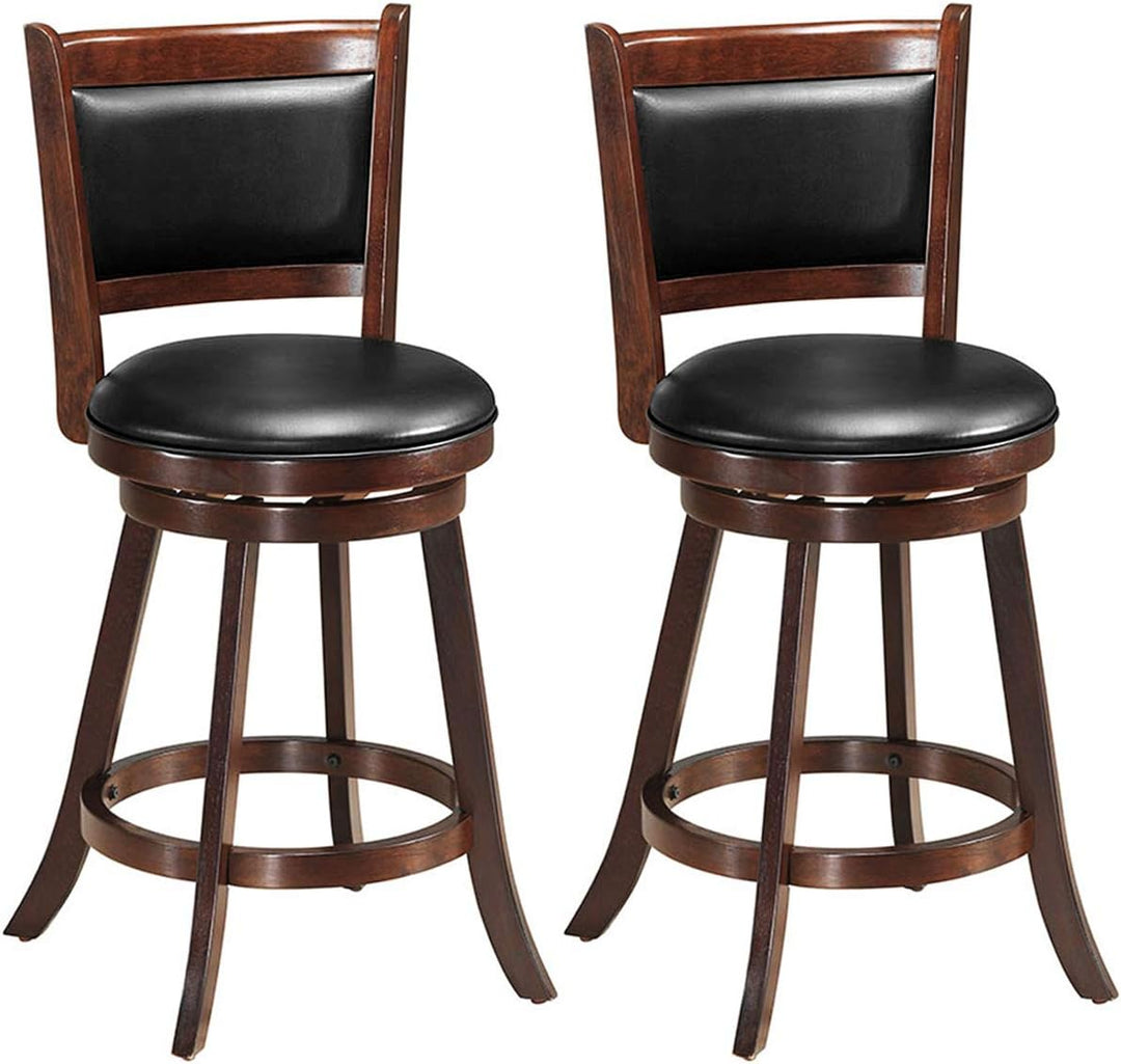 Giantex Accent Wooden Swivel Back Counter Height Bar Stool, Fabric Upholstered Design