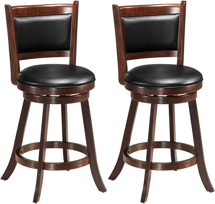 Giantex Accent Wooden Swivel Back Counter Height Bar Stool, Fabric Upholstered Design