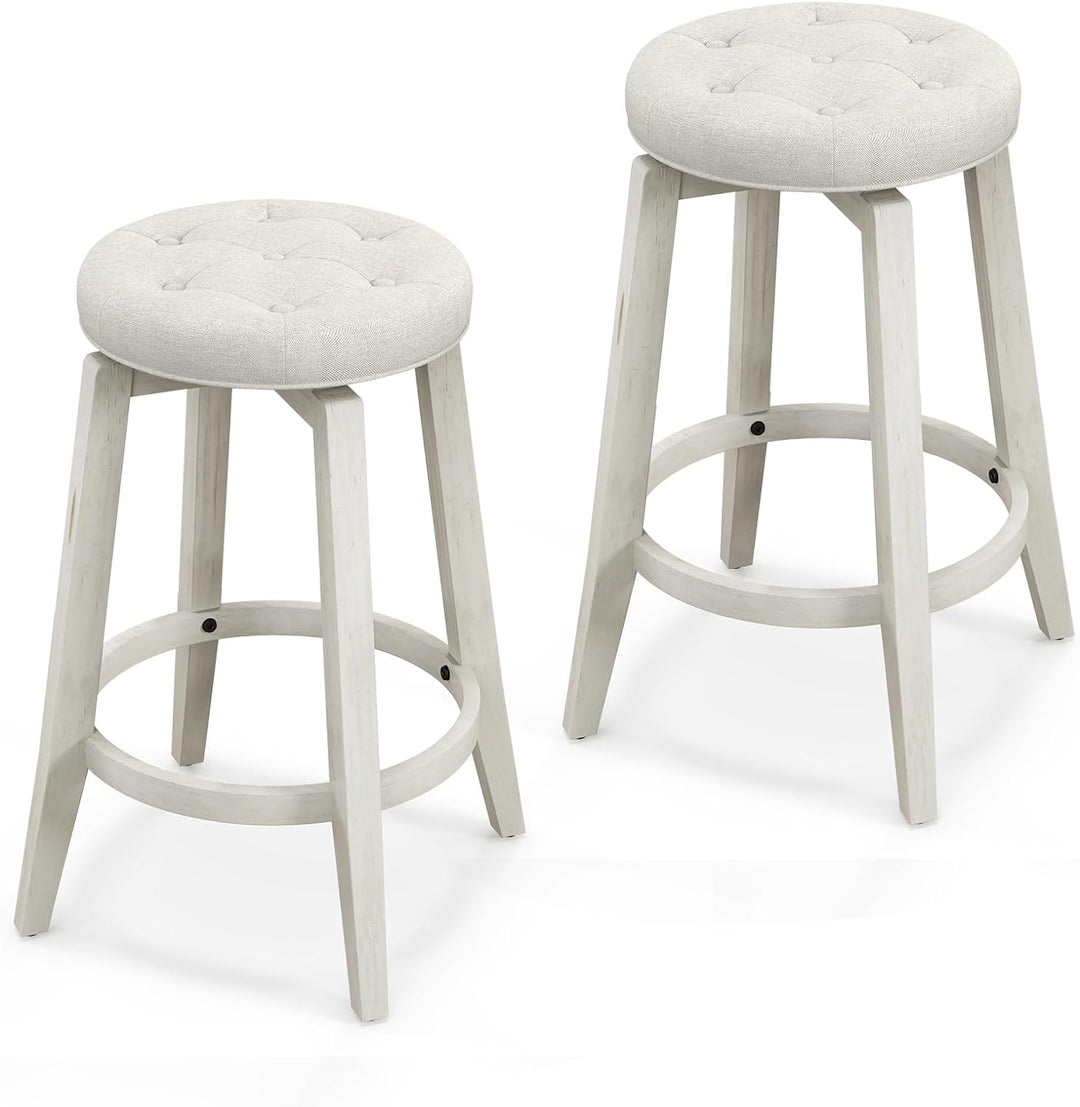 Giantex Swivel Bar Stools Set of 2, 30" Bar Height Stools w/Tufted Seat & Rubber Wood Frame