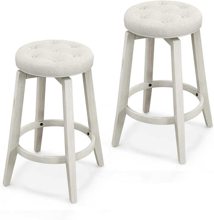 Giantex Swivel Bar Stools Set of 2, 30" Bar Height Stools w/Tufted Seat & Rubber Wood Frame
