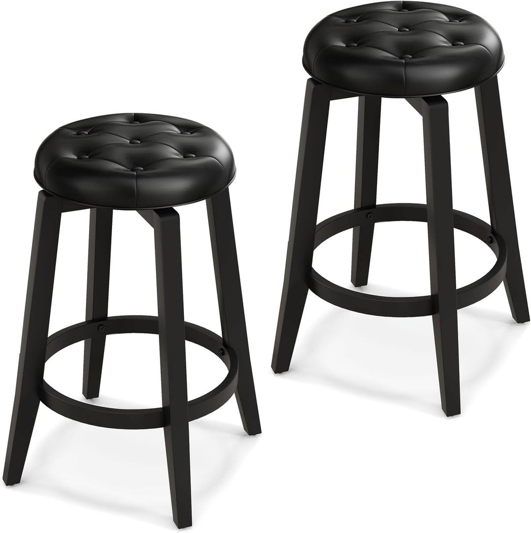 Giantex Swivel Bar Stools Set of 2, 30" Bar Height Stools w/Tufted Seat & Rubber Wood Frame
