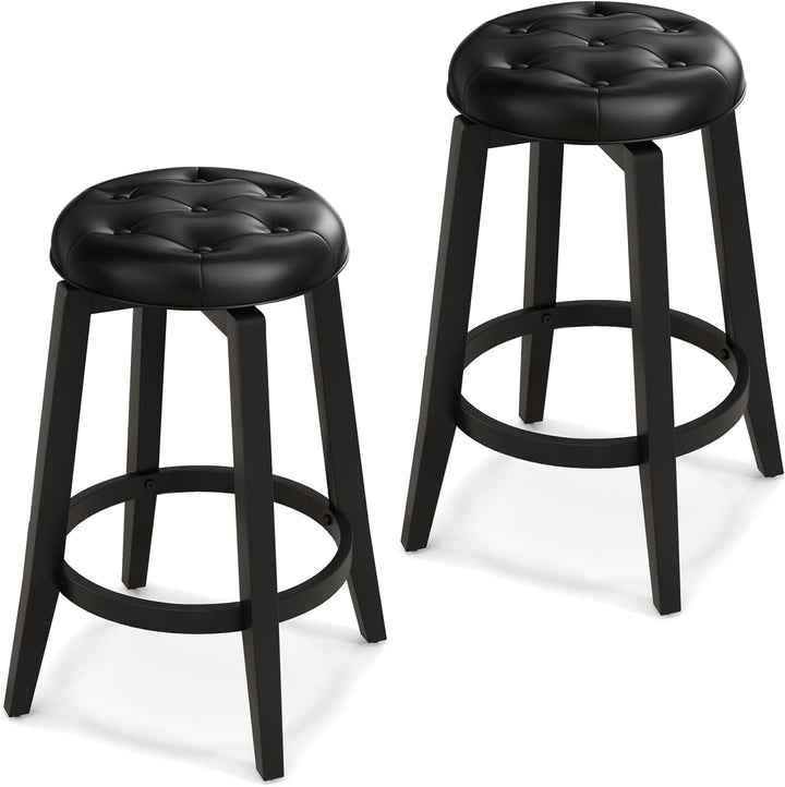 Giantex Swivel Bar Stools Set of 2, 30" Bar Height Stools w/Tufted Seat & Rubber Wood Frame