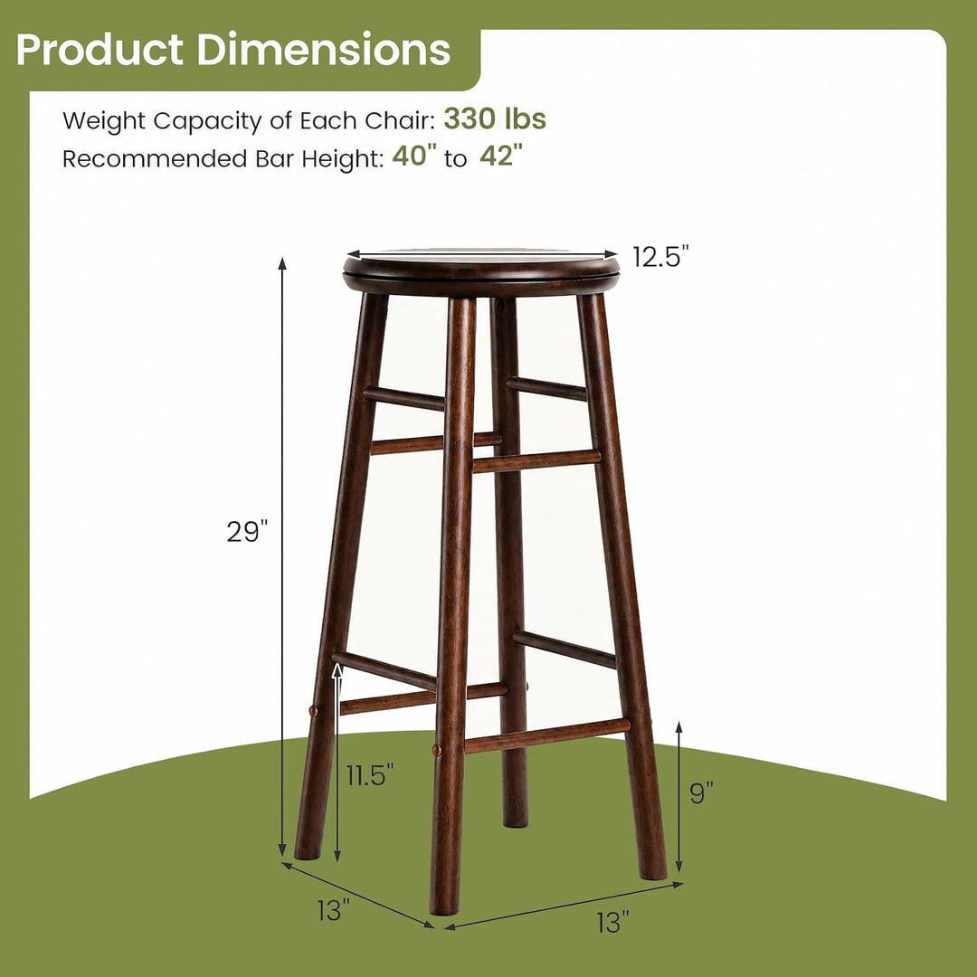 GIANTEX 24 Inch Swivel Bar Stools Set of 2, Rubber Wood, Walnut | Round Bar Chairs w/Backless Design