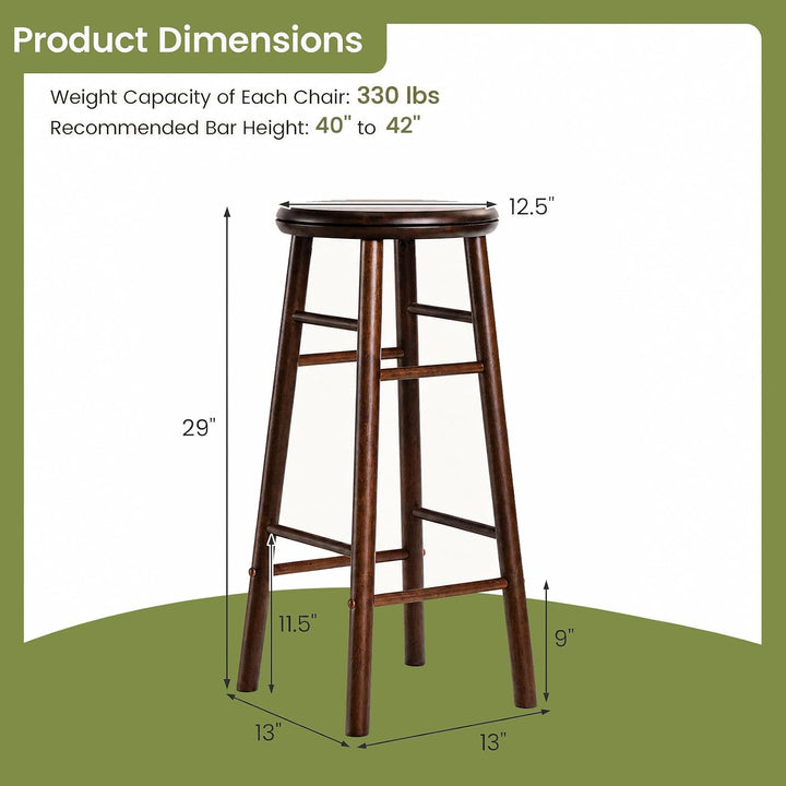 GIANTEX 24 Inch Swivel Bar Stools Set of 2, Rubber Wood, Walnut | Round Bar Chairs w/Backless Design