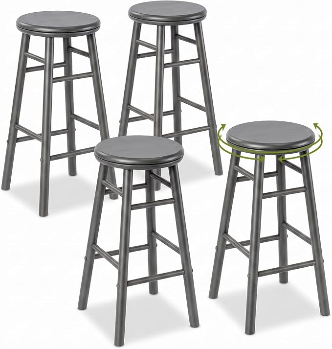 GIANTEX 24 Inch Swivel Bar Stools Set of 2, Rubber Wood, Walnut | Round Bar Chairs w/Backless Design
