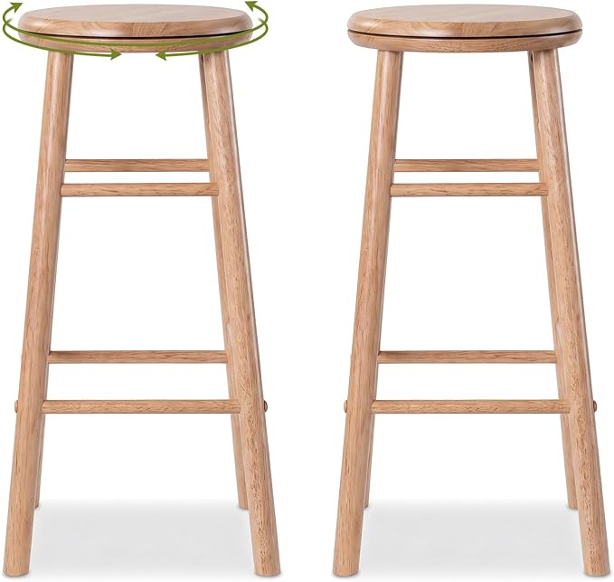 GIANTEX 24 Inch Swivel Bar Stools Set of 2, Rubber Wood, Walnut | Round Bar Chairs w/Backless Design