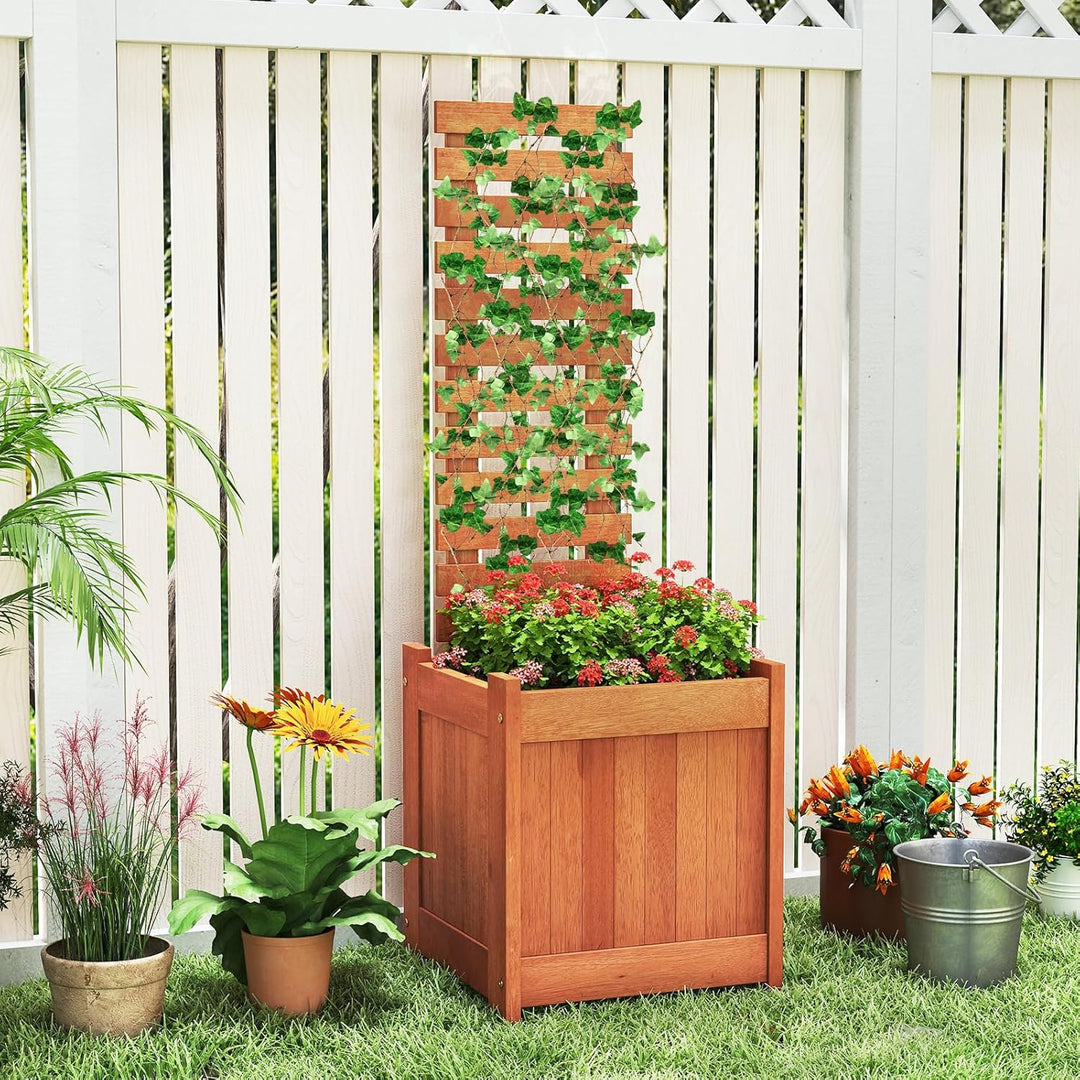 Giantex Outdoor Wooden Raised Garden Bed with Trellis