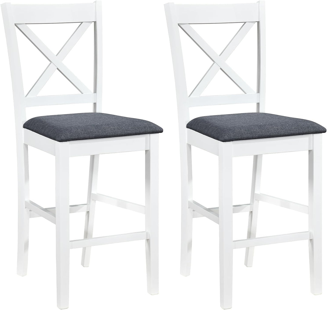 Giantex 24" Farmhouse Bar Stools | Cross Back Counter Height Chairs with Padded Linen Upholstered Seat (2/4)