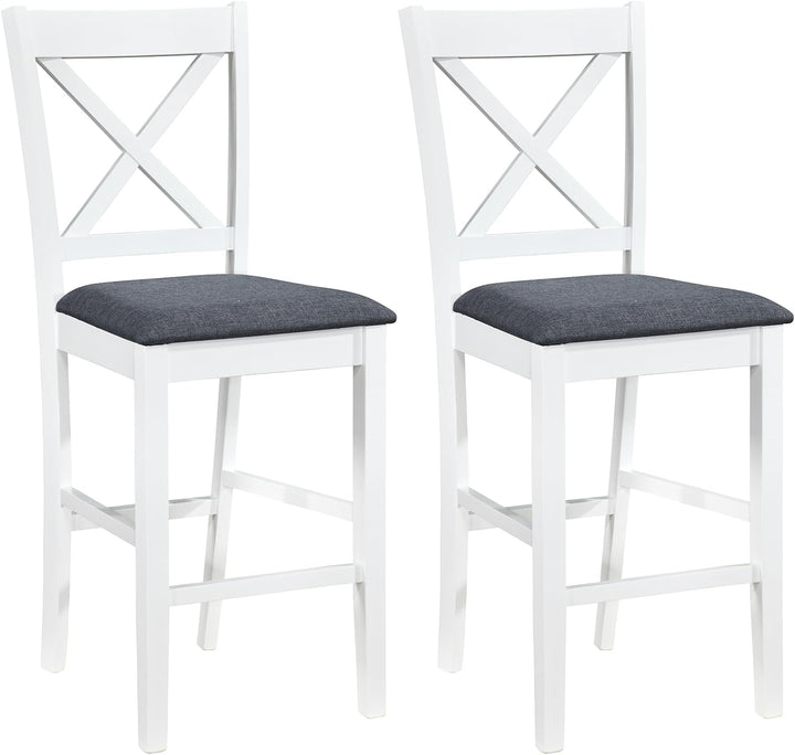 Giantex 24" Farmhouse Bar Stools | Cross Back Counter Height Chairs with Padded Linen Upholstered Seat (2/4)