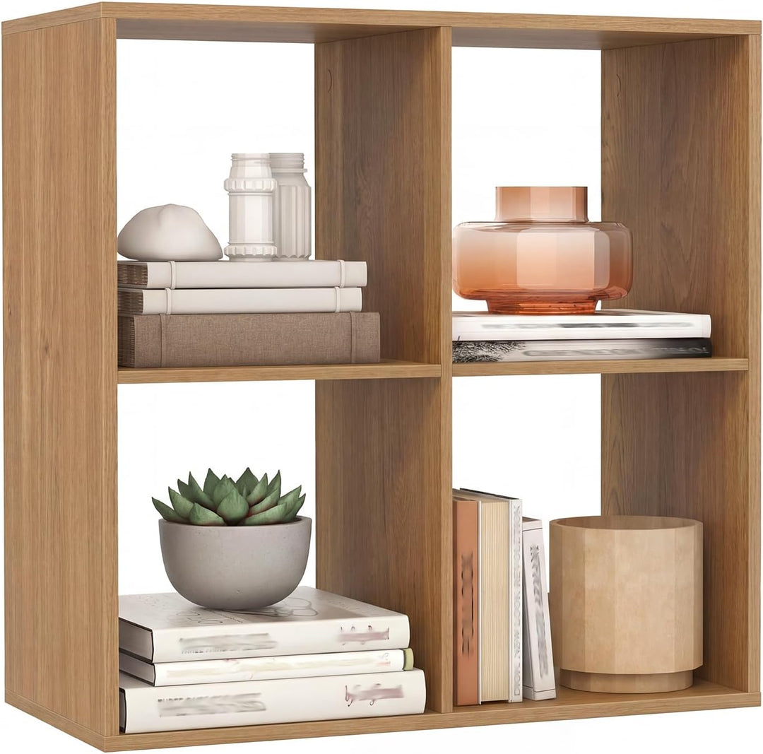 Giantex 4-Cube Bookcase, White Cubby Bookshelf w/Back Guardrail &amp; Anti-Tipping Kits