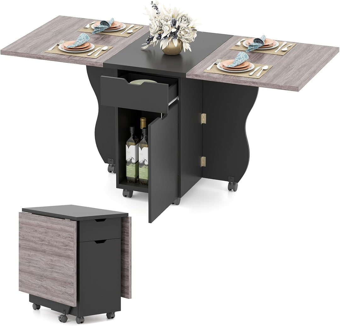 Giantex Folding Dining Table 3-in-1 Space-Saving Drop Leaf Kitchen Table with Lockable Wheels