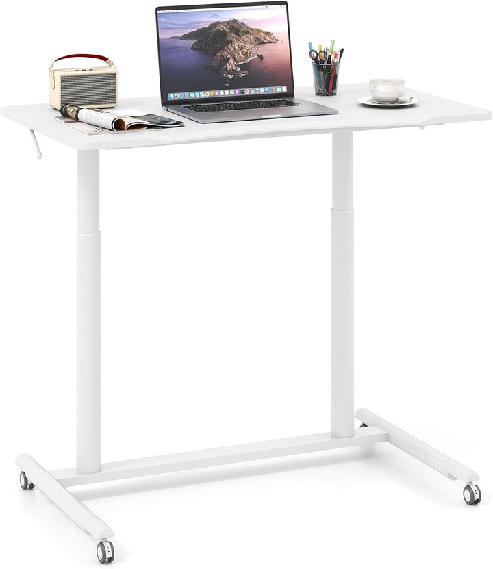 Giantex Mobile Standing Desk Height Adjustable Computer Desk with Wheels & Aluminum Frame