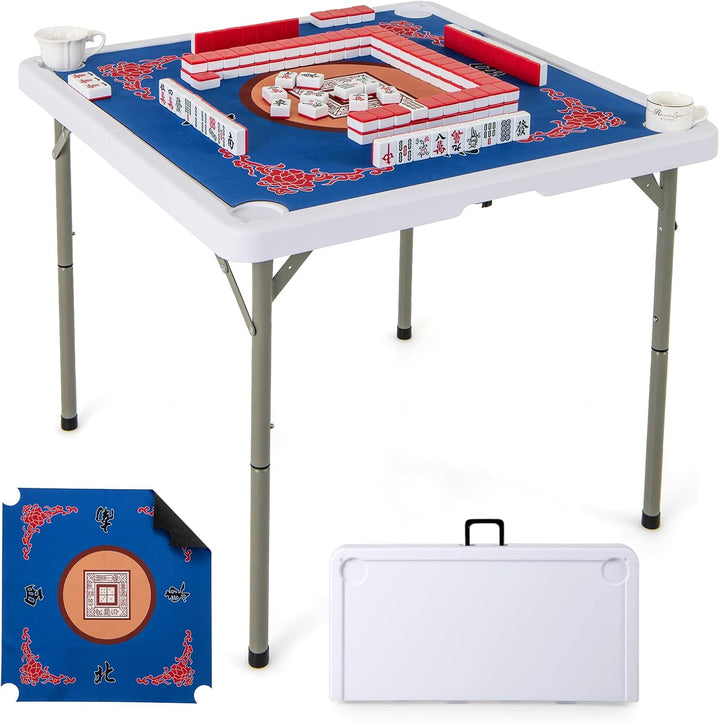 Giantex Folding Mahjong Table 35" Square Card Table with Cup Holders